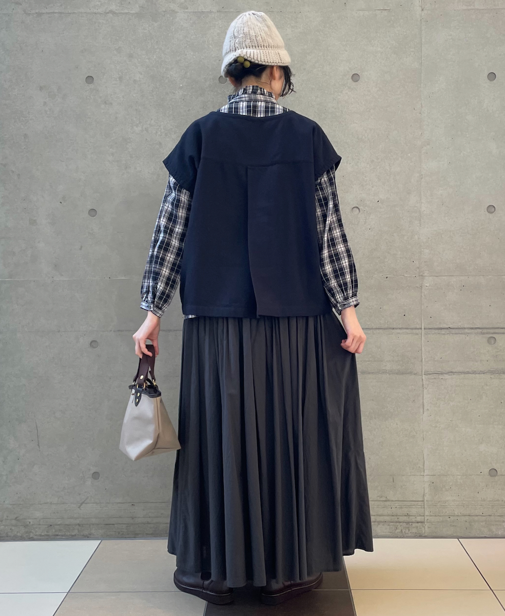 INSL24711(シャツ) WOOL/LINEN CHECK FRILL COLLAR SHIRT