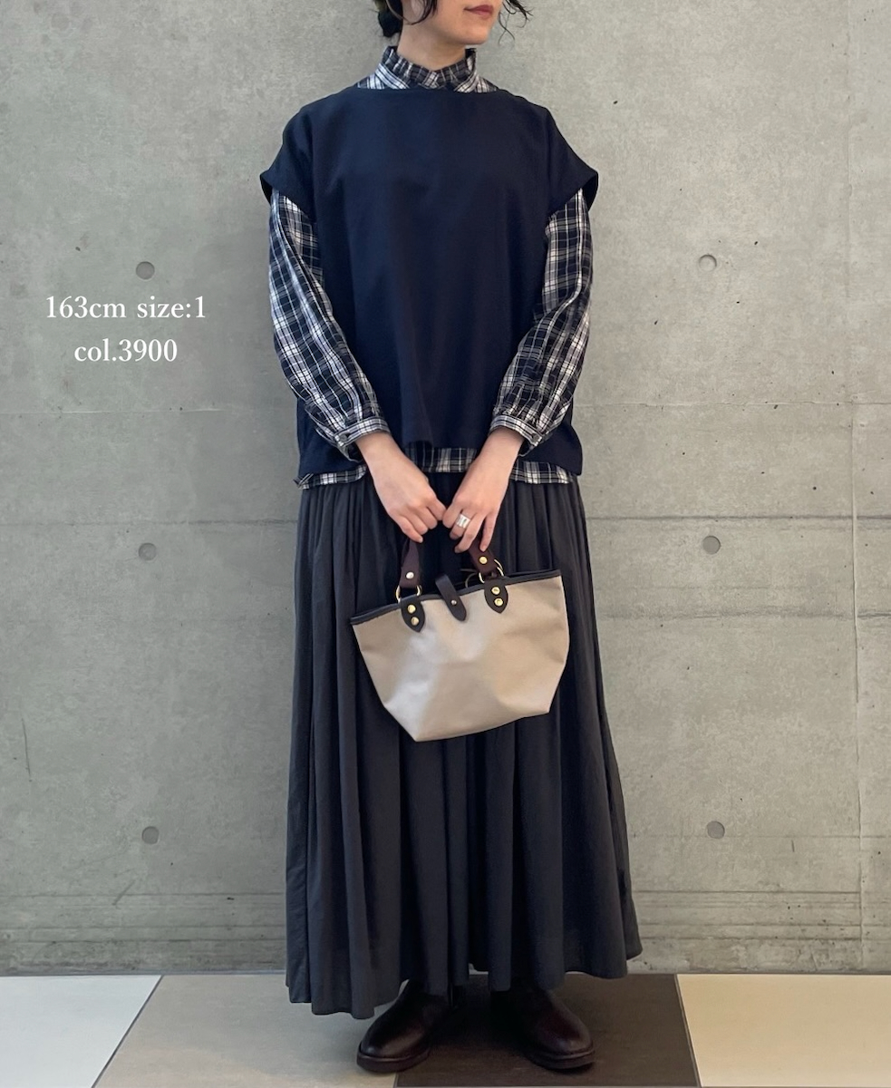 INSL24711(シャツ) WOOL/LINEN CHECK FRILL COLLAR SHIRT