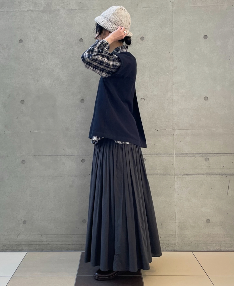 INSL24711(シャツ) WOOL/LINEN CHECK FRILL COLLAR SHIRT