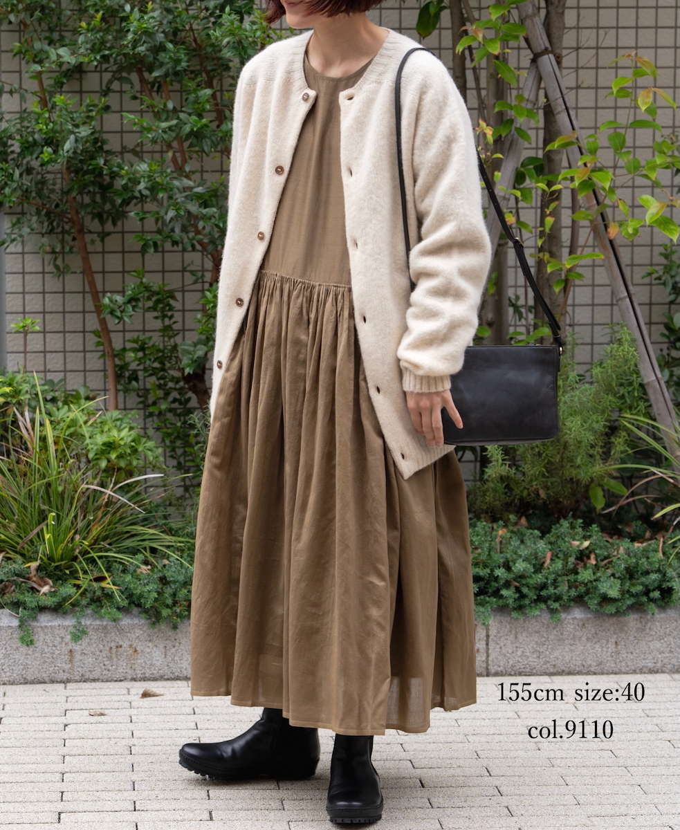 NJT2351 (ニット) SHETLAND WOOL PLAIN HEAVY BRUSH SEAM FREE CREW NECK SADDLE SHOULDER CARDIGAN