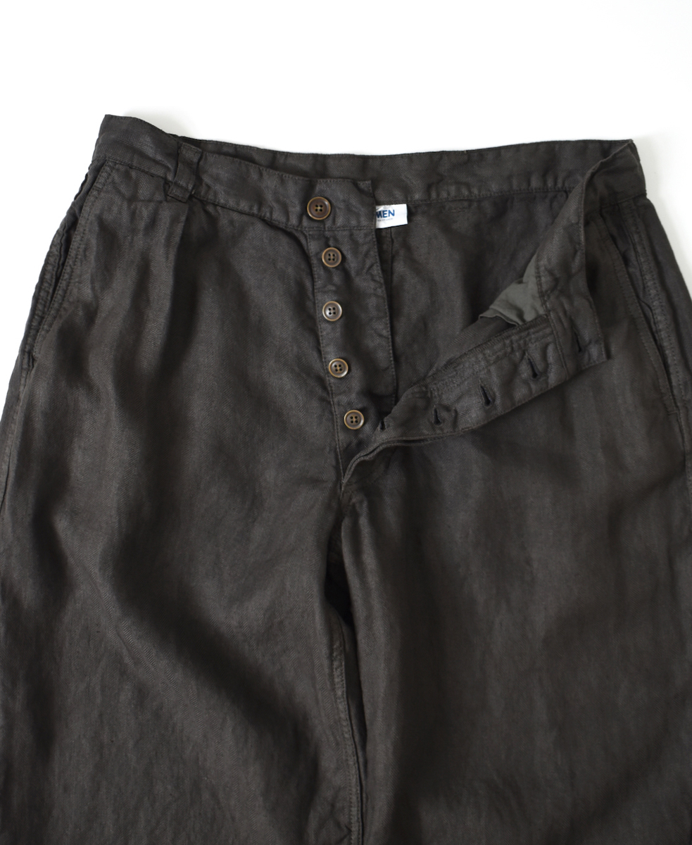NAM1811LH (パンツ) LINEN HERRINGBONE (OVERDYE) ONE-TUCK CROPPED PANTS