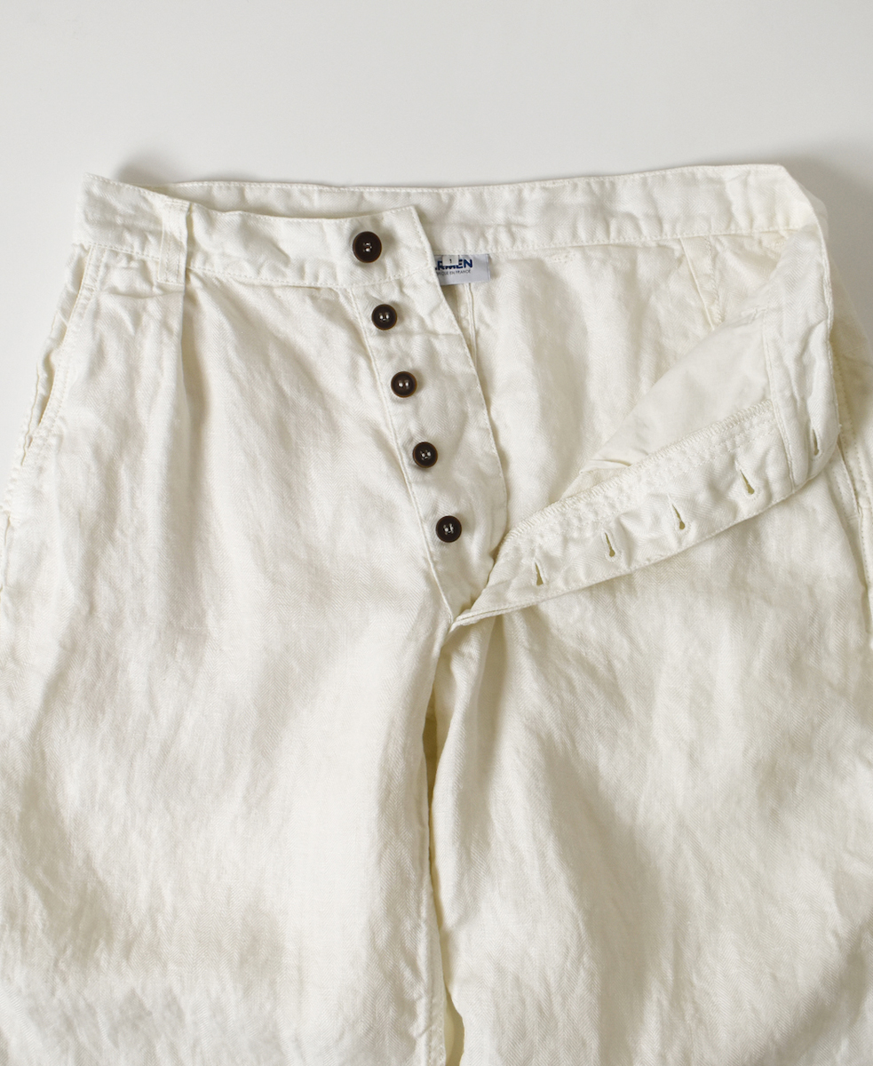 NAM1811LH (パンツ) LINEN HERRINGBONE (OVERDYE) ONE-TUCK CROPPED PANTS