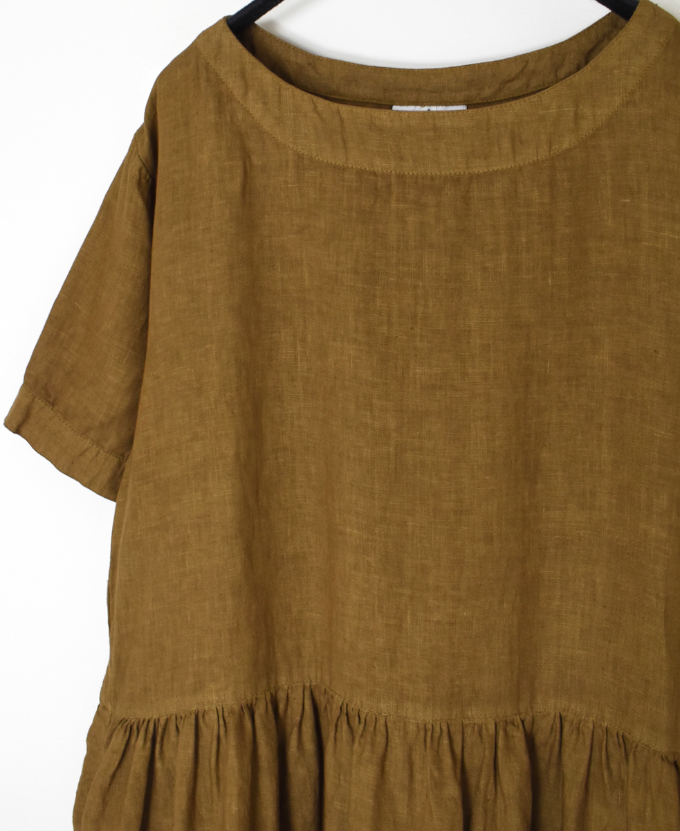 ●NAM1632LP (ワンピース) LINEN PLAIN (OVERDYE) BOAT NECK S/SL ONE-PIECE