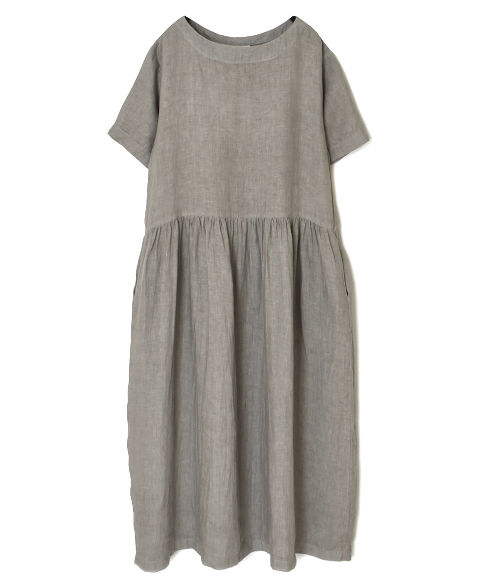NAM1632LP (ワンピース) LINEN PLAIN (OVERDYE) BOAT NECK S/SL ONE-PIECE