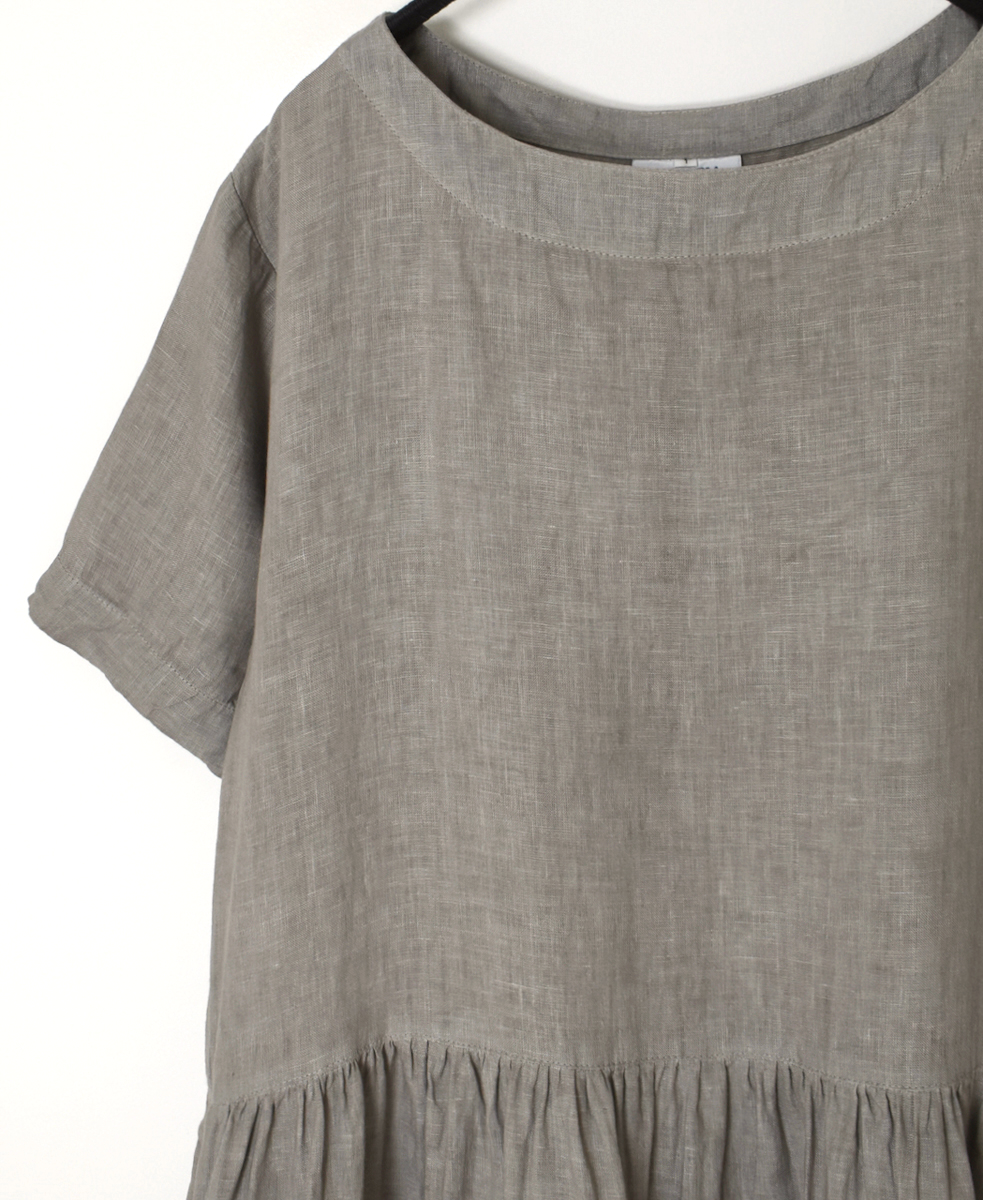 ●NAM1632LP (ワンピース) LINEN PLAIN (OVERDYE) BOAT NECK S/SL ONE-PIECE