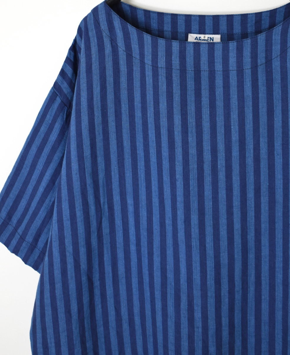 NAM1631LSW(シャツ) LINEN STRIPE(WASH) BOAT NECK S/SL SHIRT