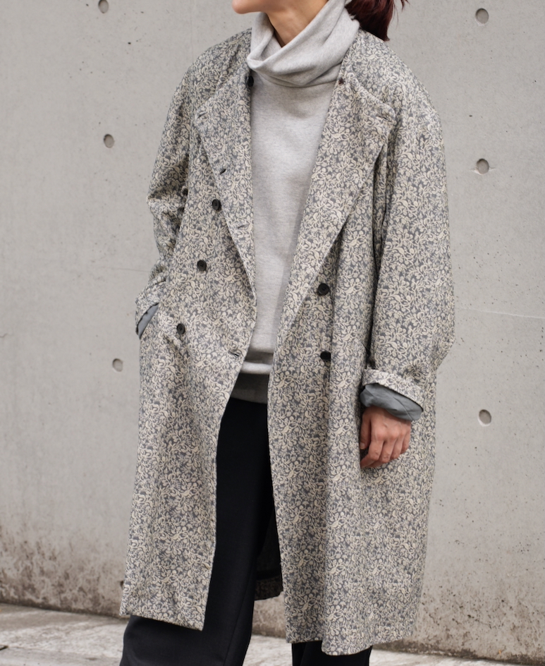 NSL24532(ジャケット) CORDUROY FLOWER PRINT NO COLLAR DOUBLE LONG JACKET