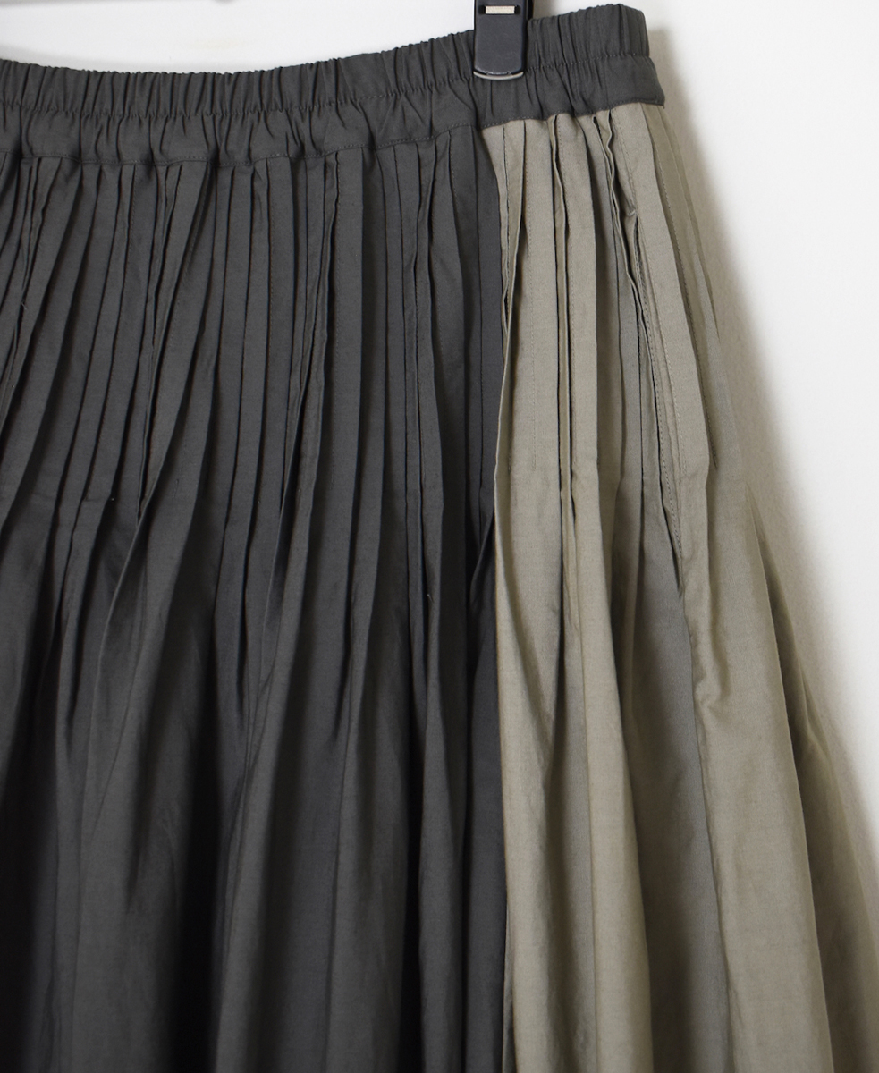 NMDS24642(スカート) 40s ORGANIC POPLIN(PATCHWORK) PINTUCK FLARED SKIRT WITH CRAZY PATCH WORK