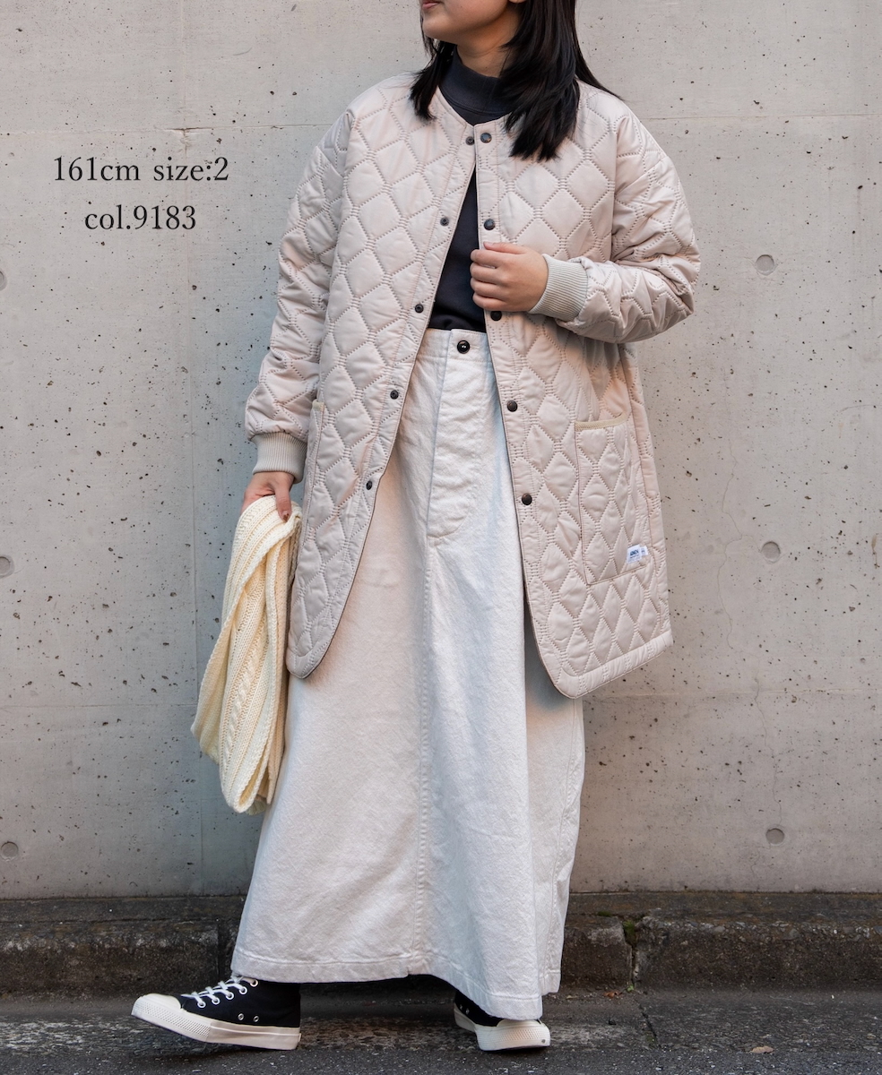 NAM2451PP(コート) PLAIN POLYESTER×PLAIN POLYESTER HEAT QUILT OVERSIZED NO COLLAR MIDI COAT WITH RIBBED CUFF