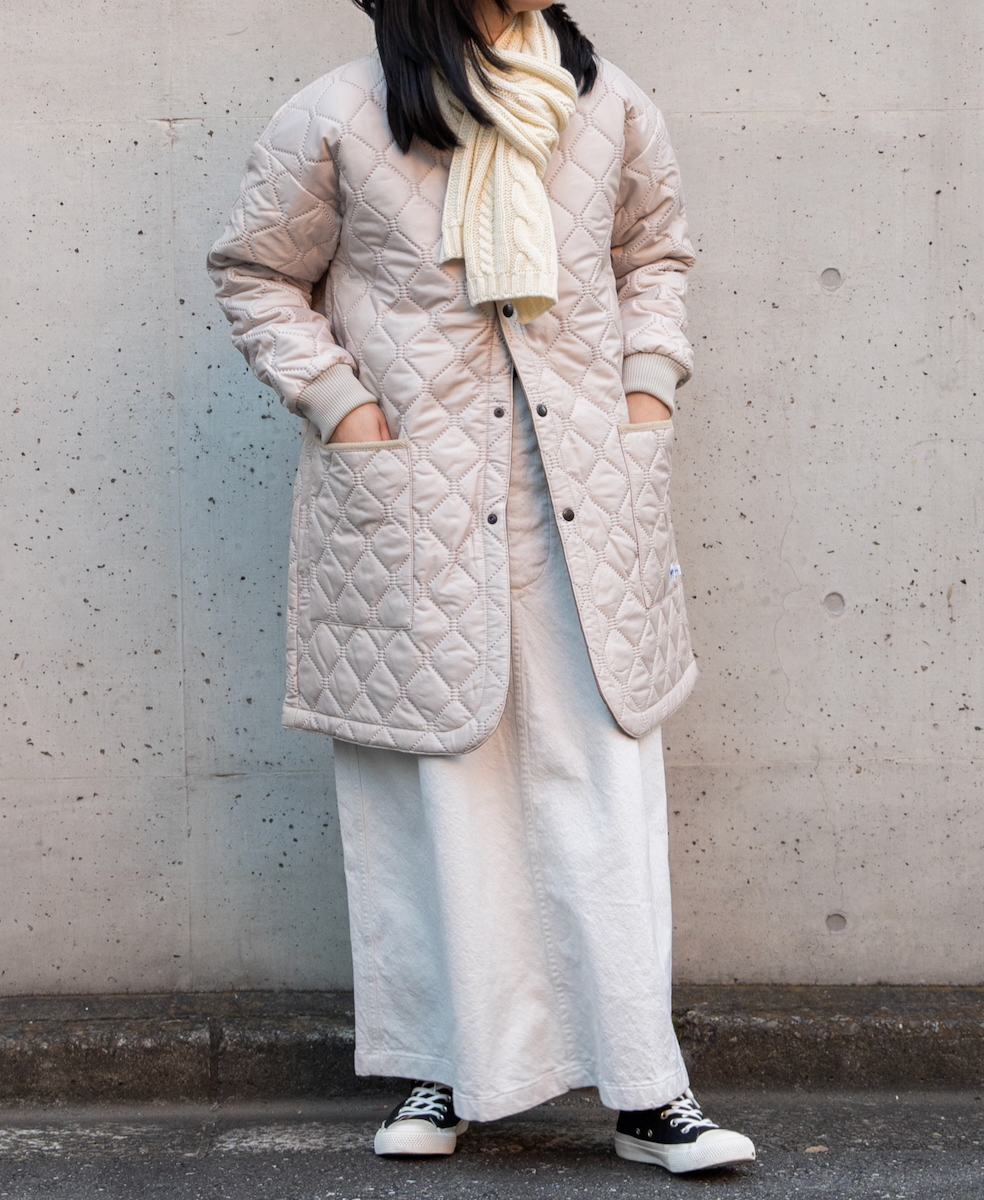 NAM2451PP(コート) PLAIN POLYESTER×PLAIN POLYESTER HEAT QUILT OVERSIZED NO COLLAR MIDI COAT WITH RIBBED CUFF