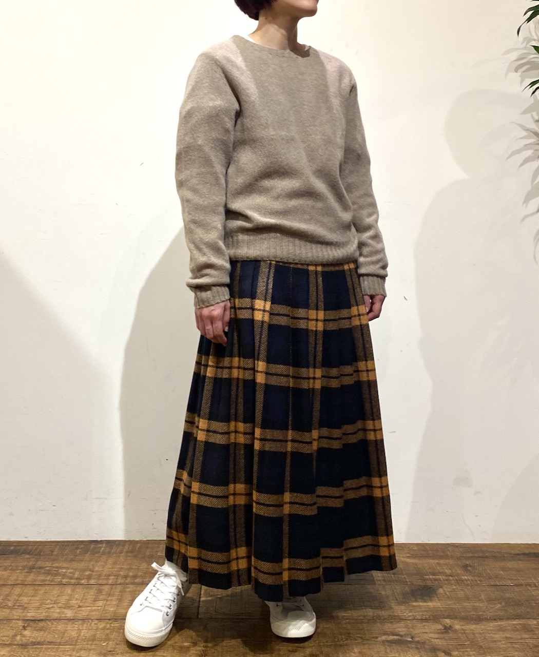 NOD1173 (スカート) HEAVY TWEED LOW WAIST PLEATS WRAP SKIRT LENGTH 80cm (WITH PIN)
