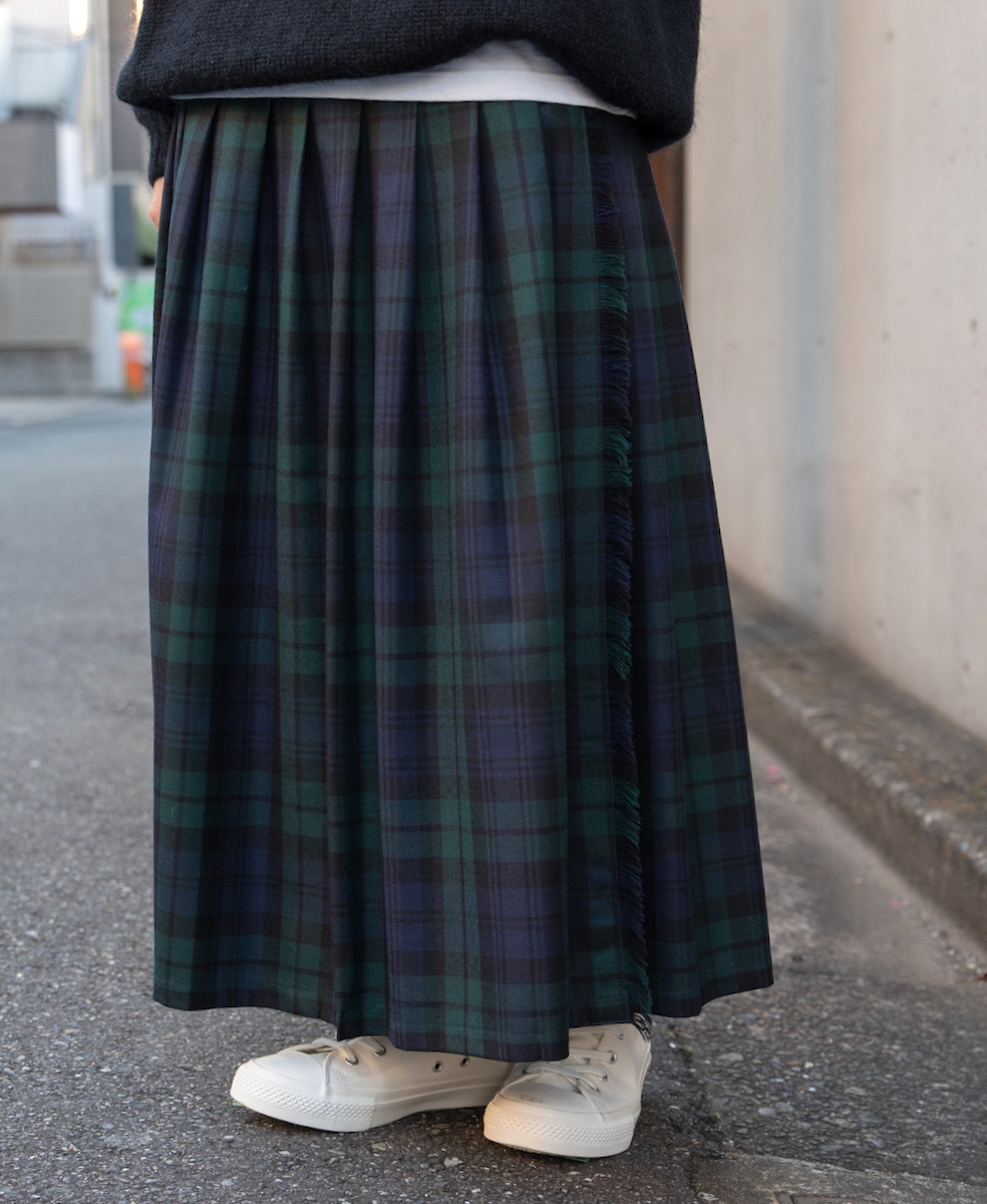 NOD0853 (スカート) WORSTED WOOL LOW WAIST PLEATS WRAP SKIRT LENGTH 80cm (WITH PIN)