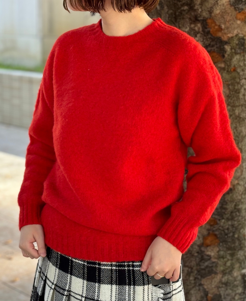 NJT1051(ニット) SHETLAND WOOL PLAIN HEAVY BRUSH SEAM FREE CREW-NECK SADDLE SHOULDER PULLOVER