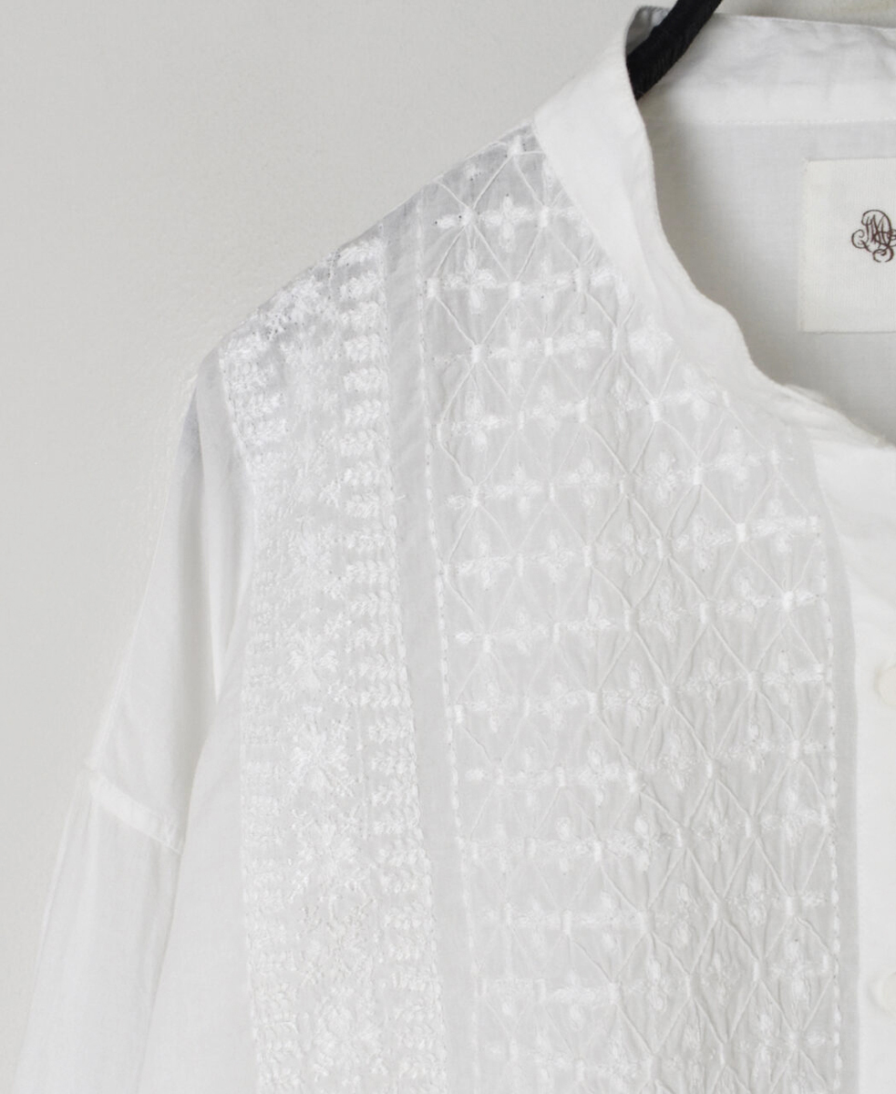 NMDS25204(チュニック) 60s ORGANIC CAMBRIC BANDED COLLAR EMB SHIRT TUNIC
