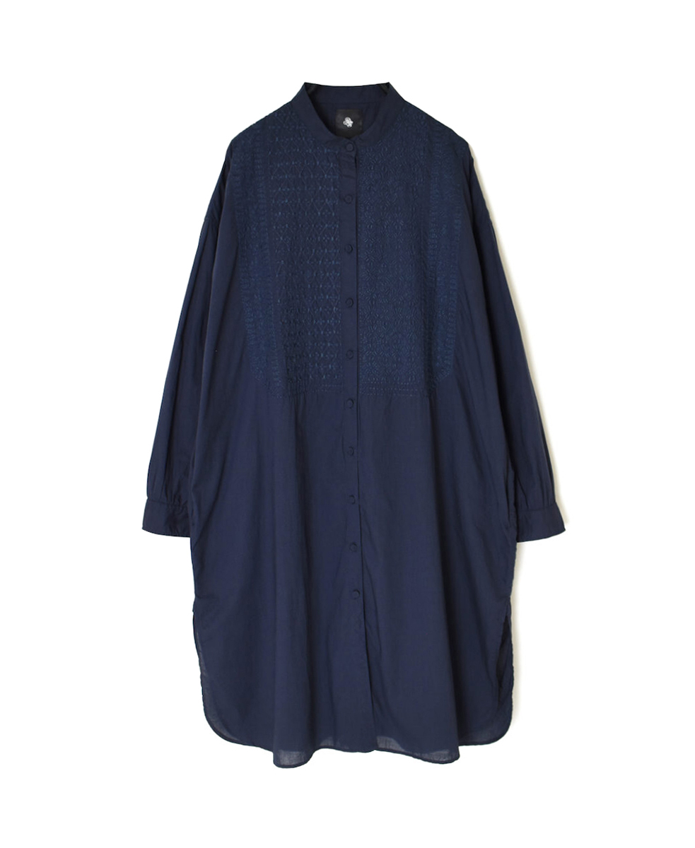 NMDS25204(チュニック) 60s ORGANIC CAMBRIC BANDED COLLAR EMB SHIRT TUNIC
