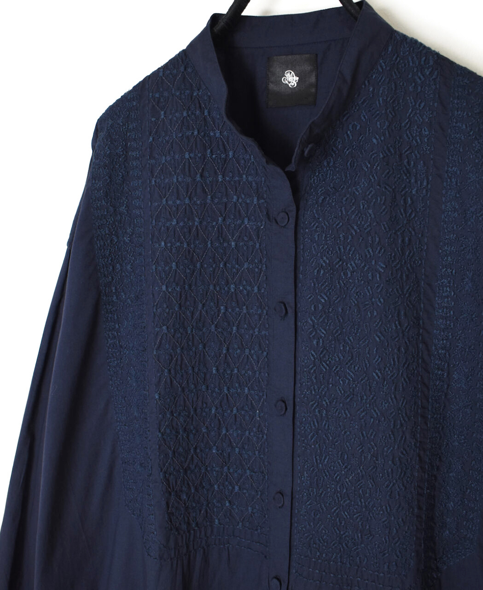 NMDS25204(チュニック) 60s ORGANIC CAMBRIC BANDED COLLAR EMB SHIRT TUNIC