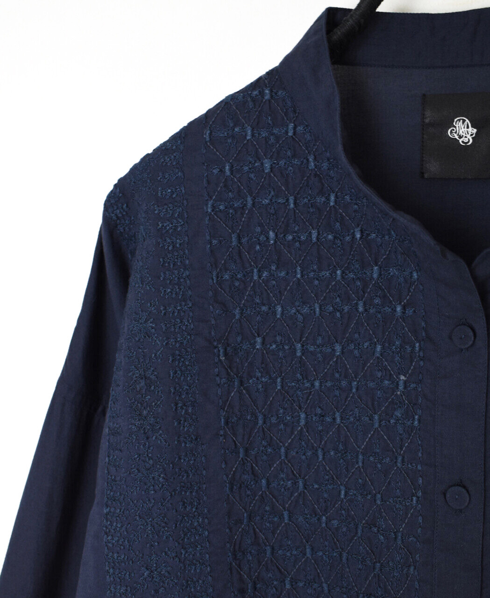 NMDS25201(シャツ) 60s ORGANIC CAMBRIC BANDED COLLAR EMB SHIRT