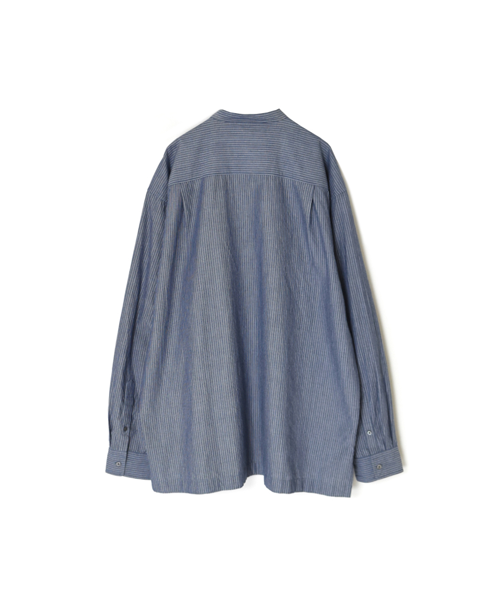NVL2522(シャツ) POPLIN STRIPE BANDED COLLAR L/SL SHIRT