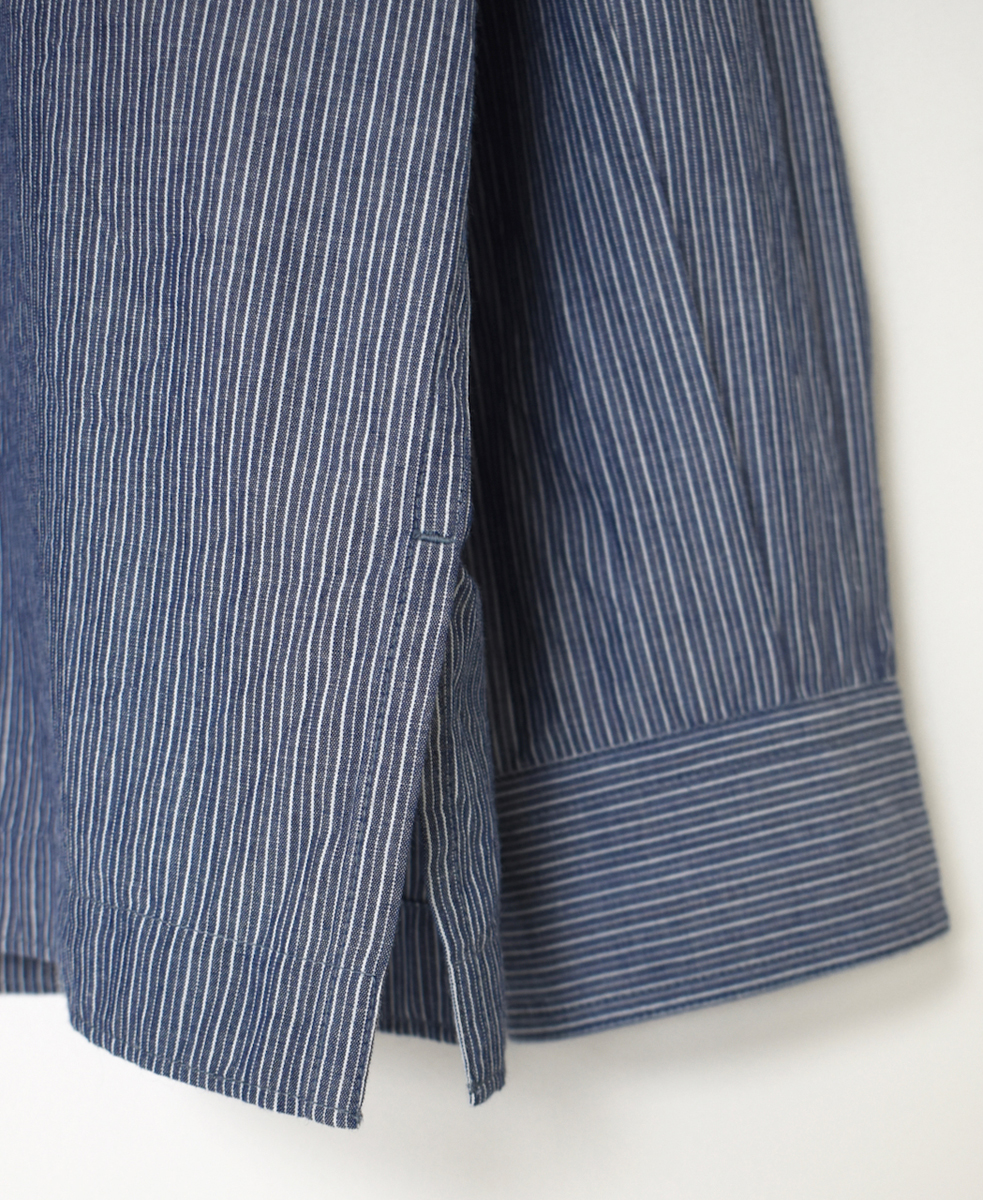 NVL2522(シャツ) POPLIN STRIPE BANDED COLLAR L/SL SHIRT