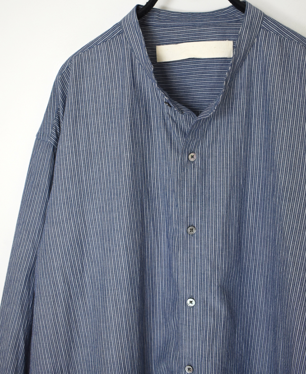 NVL2522(シャツ) POPLIN STRIPE BANDED COLLAR L/SL SHIRT