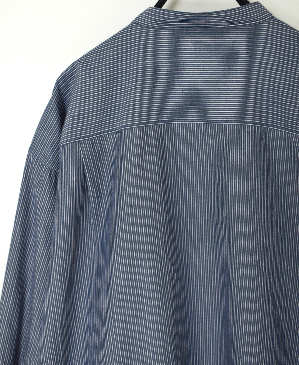 NVL2522(シャツ) POPLIN STRIPE BANDED COLLAR L/SL SHIRT