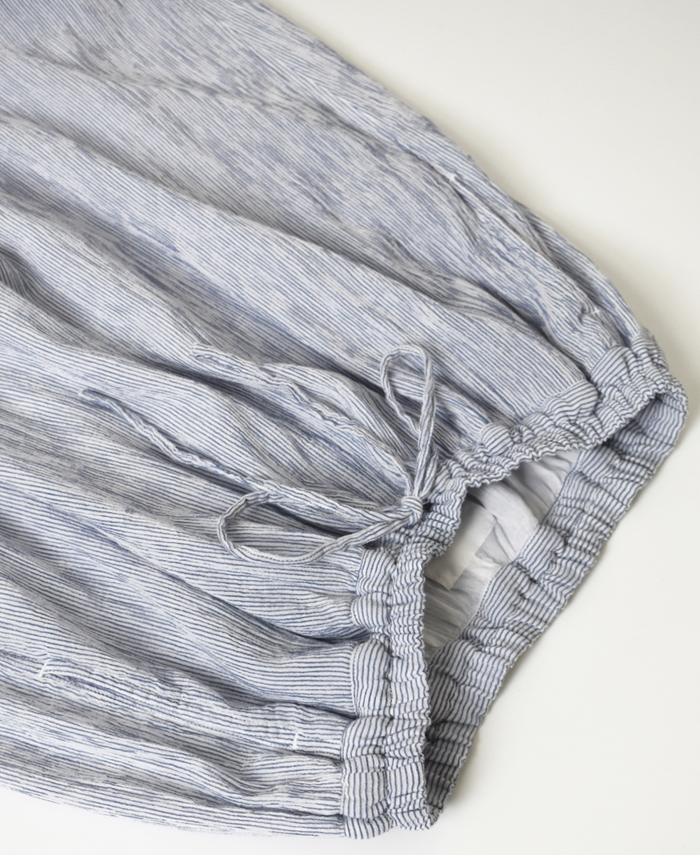 INAM2505GSD(パンツ) SINGLE GAUZE STRIPE OVERDYE GATHERED EASY PANTS WITH LINING