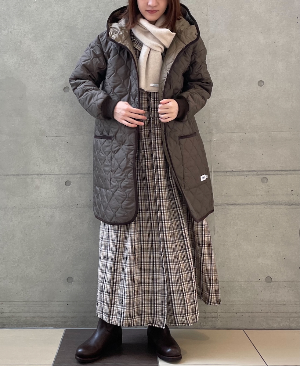 INSL24713(ワンピース) WOOL/LINEN CHECK OPEN COLLAR SHIRT DRESS