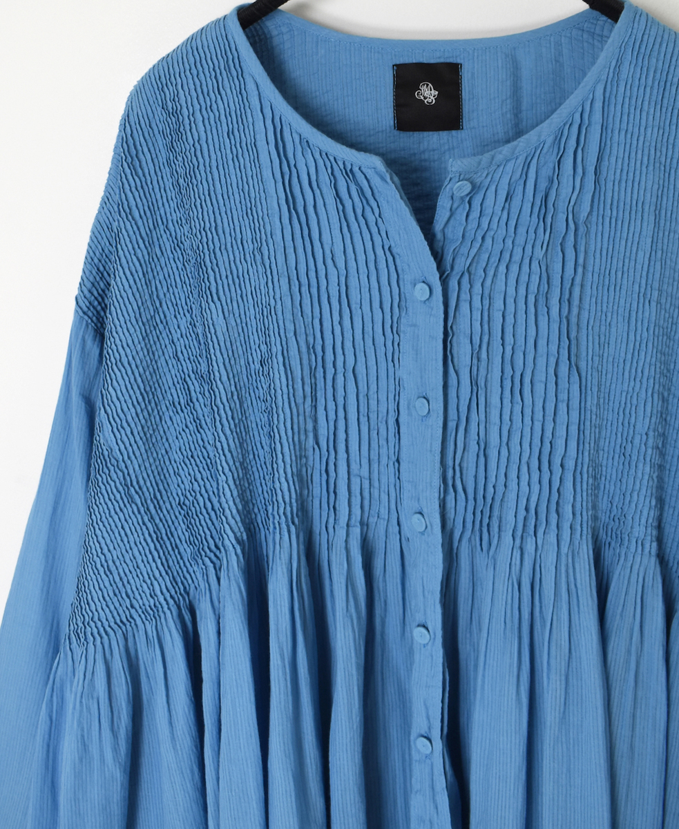NMDS25213D(シャツ) 80s ORGANIC STRIPE(OVERDYE) CREW-NECK BUTTON SHIRT WITH MINI PINTUCK