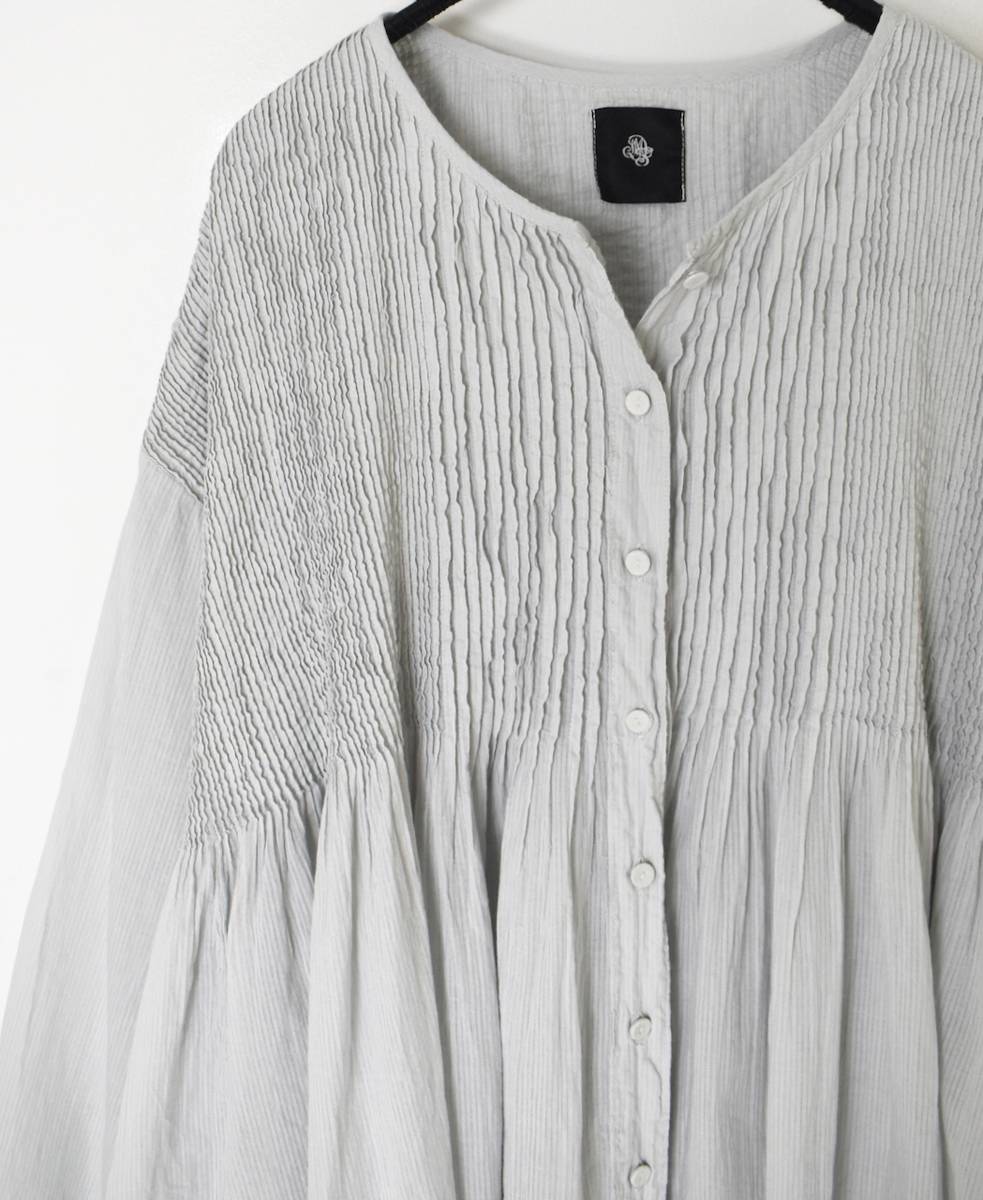 NMDS25213D(シャツ) 80s ORGANIC STRIPE(OVERDYE) CREW-NECK BUTTON SHIRT WITH MINI PINTUCK