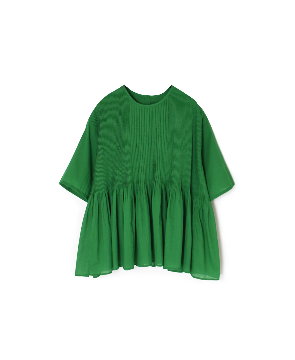 NMDS25221(シャツ) 80s ORGANIC VOILE PLAIN CREW-NECK P/O HALF/SL SHIRT WITH MINI PINTUCK
