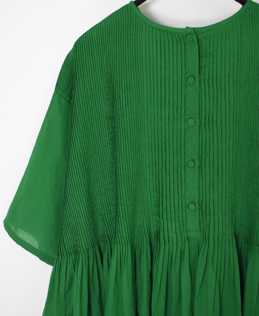 NMDS25221(シャツ) 80s ORGANIC VOILE PLAIN CREW-NECK P/O HALF/SL SHIRT WITH MINI PINTUCK