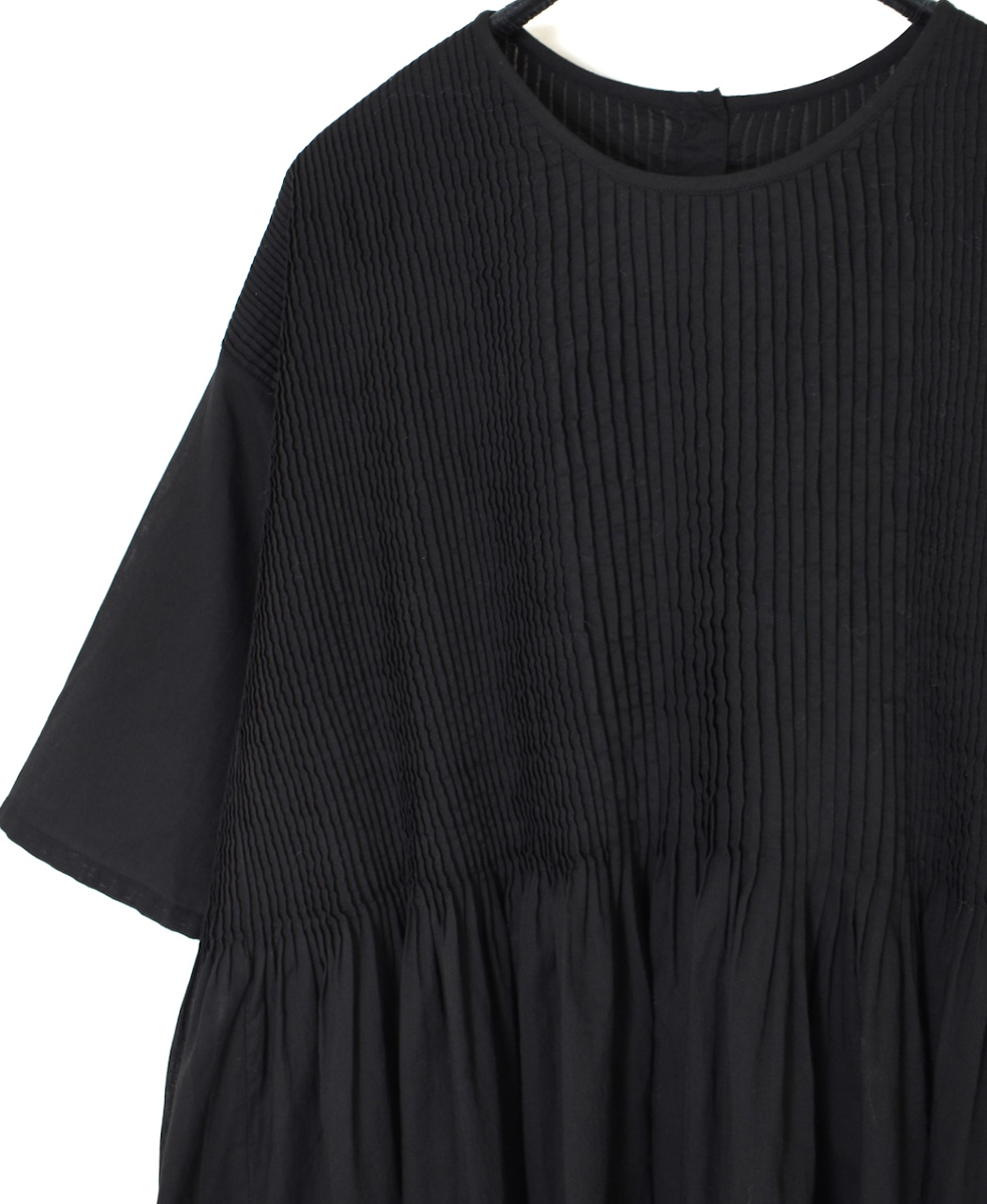 NMDS25221(シャツ) 80s ORGANIC VOILE PLAIN CREW-NECK P/O HALF/SL SHIRT WITH MINI PINTUCK