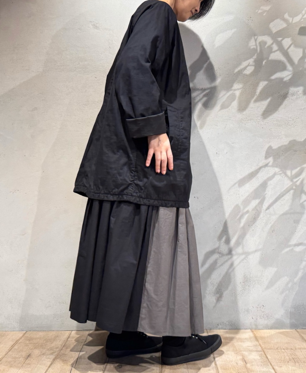 NMDS24641(スカート) 40s ORGANIC POPLIN(PATCHWORK) PINTUCK FLARED SKIRT WITH PATCH WORK