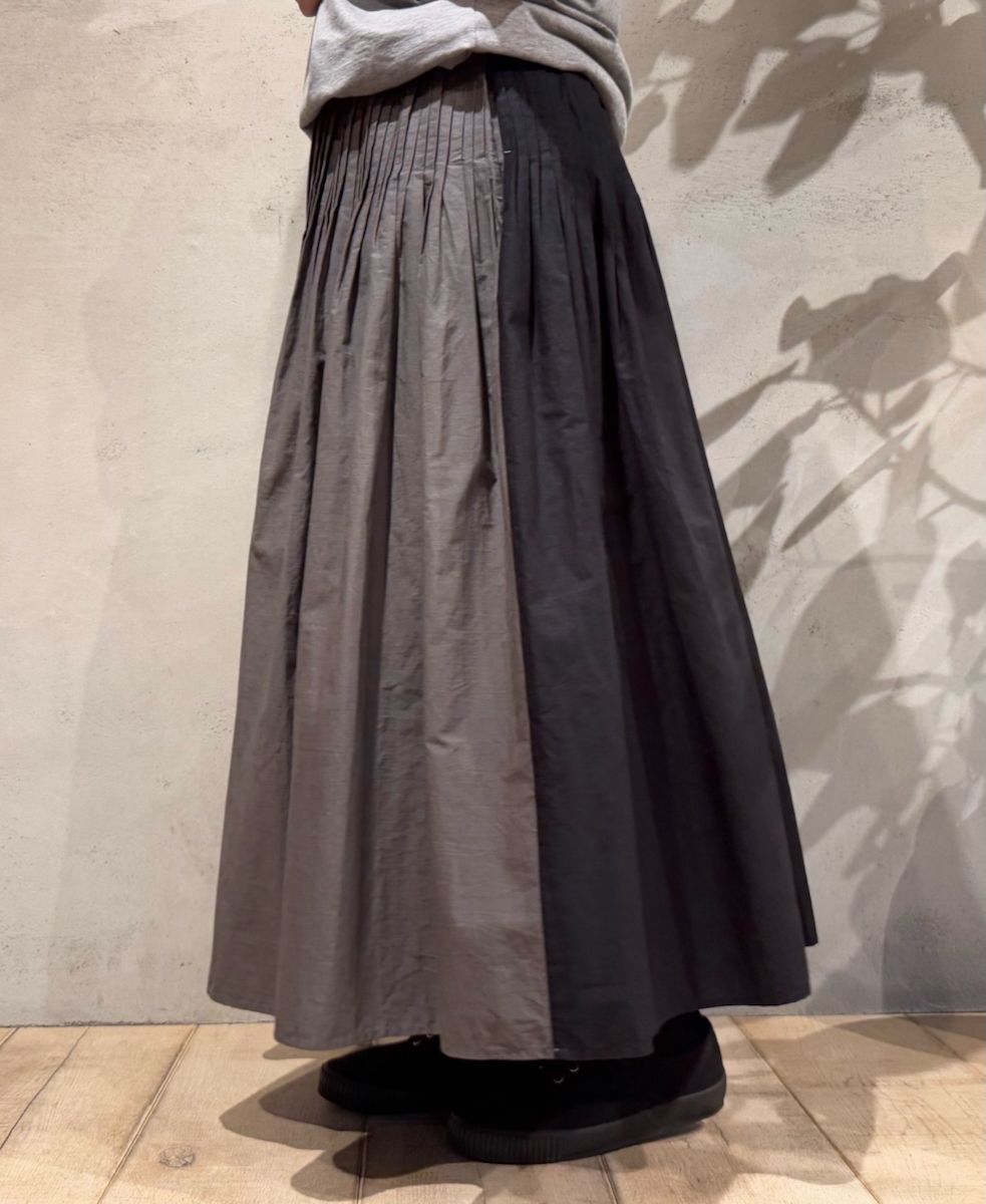 NMDS24641(スカート) 40s ORGANIC POPLIN(PATCHWORK) PINTUCK FLARED SKIRT WITH PATCH WORK