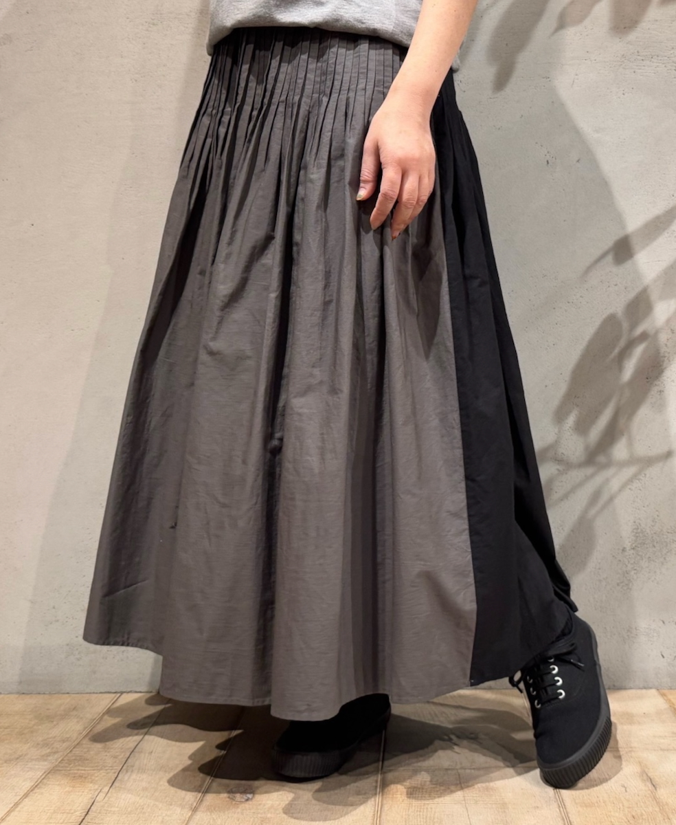 NMDS24641(スカート) 40s ORGANIC POPLIN(PATCHWORK) PINTUCK FLARED SKIRT WITH PATCH WORK