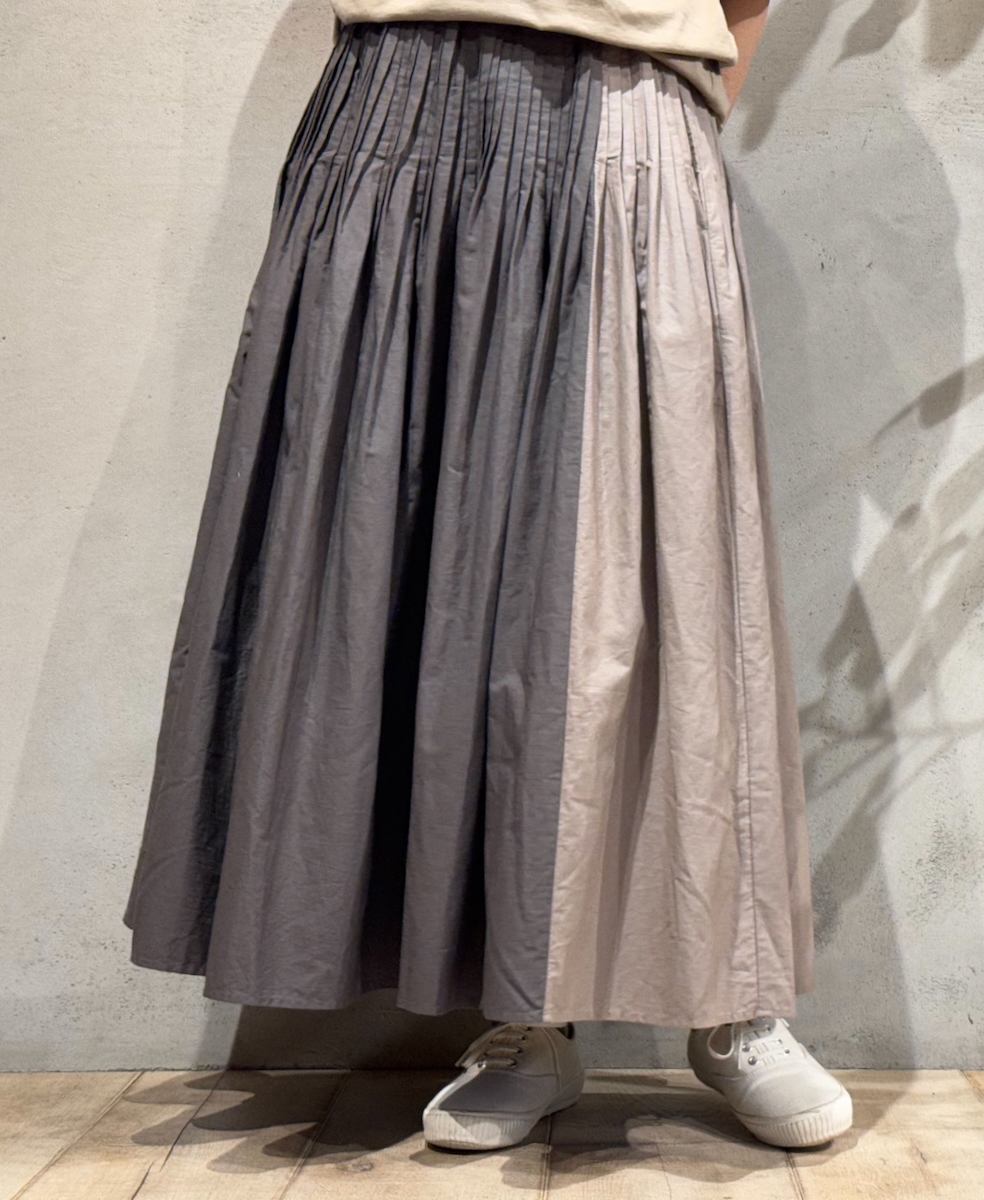 NMDS24642(スカート) 40s ORGANIC POPLIN(PATCHWORK) PINTUCK FLARED SKIRT WITH CRAZY PATCH WORK