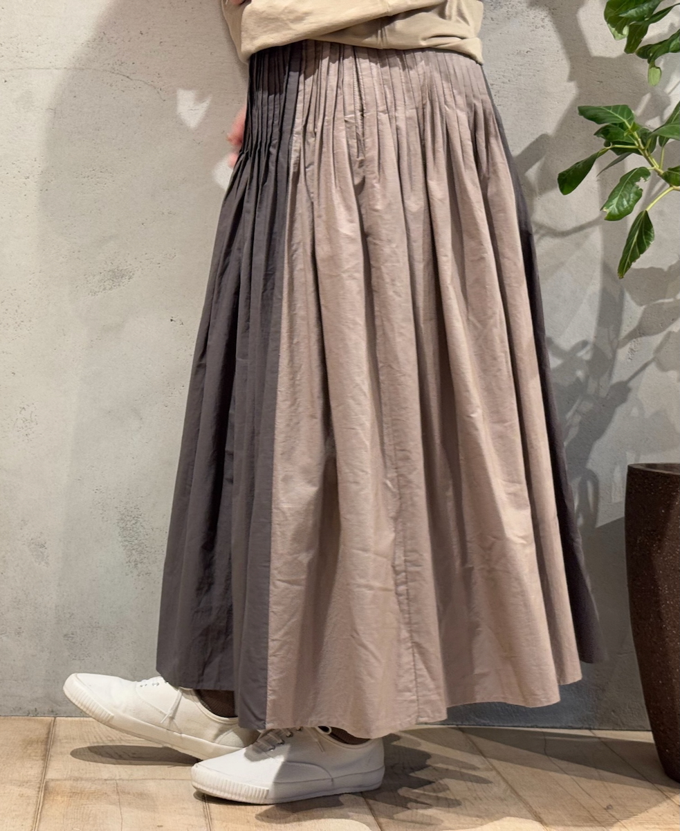 NMDS24642(スカート) 40s ORGANIC POPLIN(PATCHWORK) PINTUCK FLARED SKIRT WITH CRAZY PATCH WORK