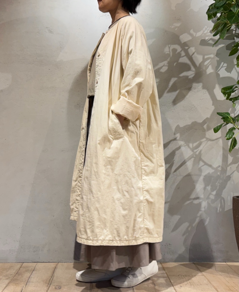 NMDS24632W(コート) 40s ORGANIC POPLIN RAGLAN COAT WITH VERTICAL STITCH