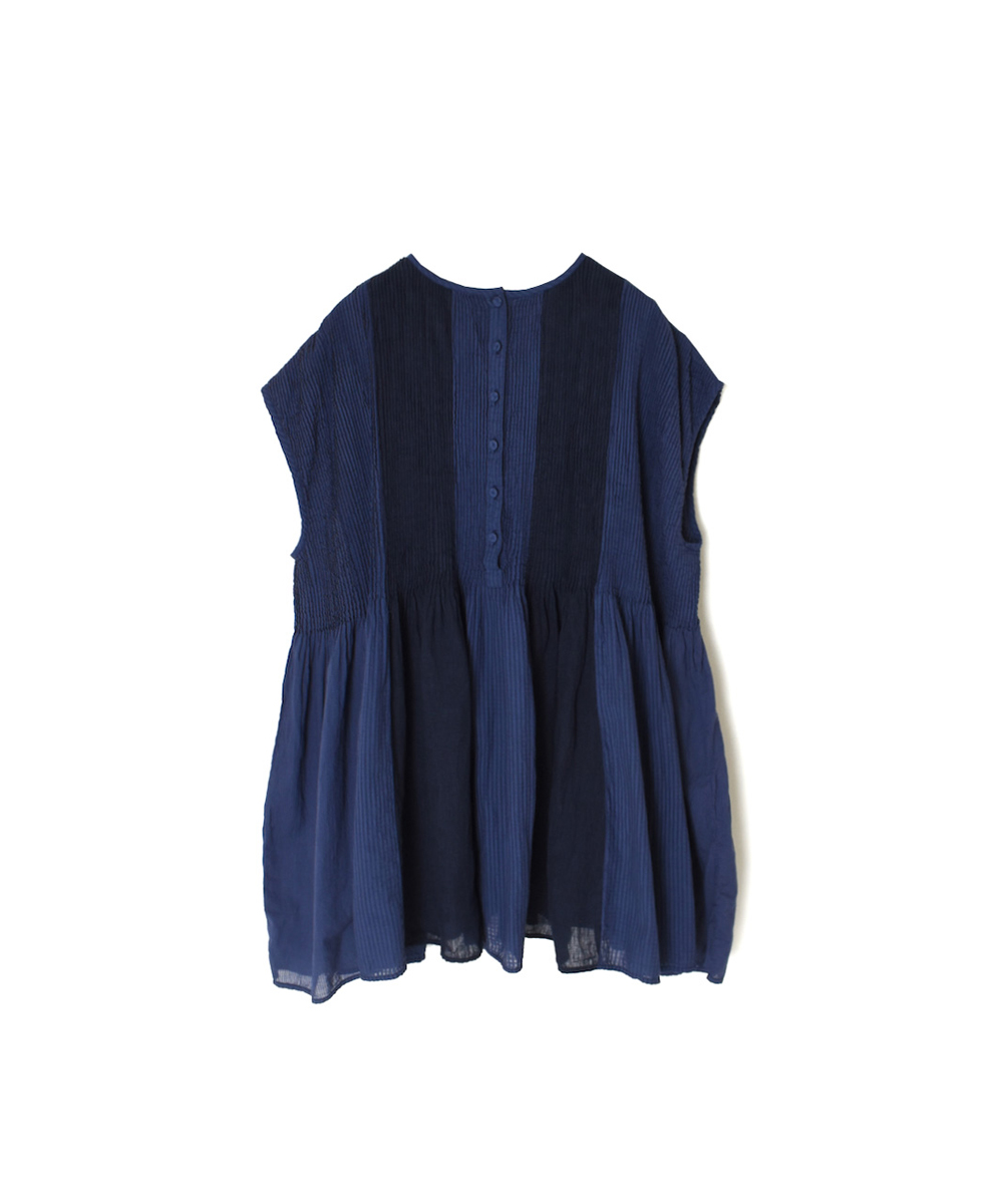 NMDS25231D(シャツ) COTTON&LINEN PATCHWORK(OVERDYE) CREW-NECK F/SL SHIRT WITH MINI PINTUCK