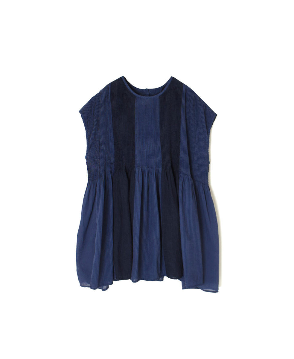 NMDS25231D(シャツ) COTTON&LINEN PATCHWORK(OVERDYE) CREW-NECK F/SL SHIRT WITH MINI PINTUCK