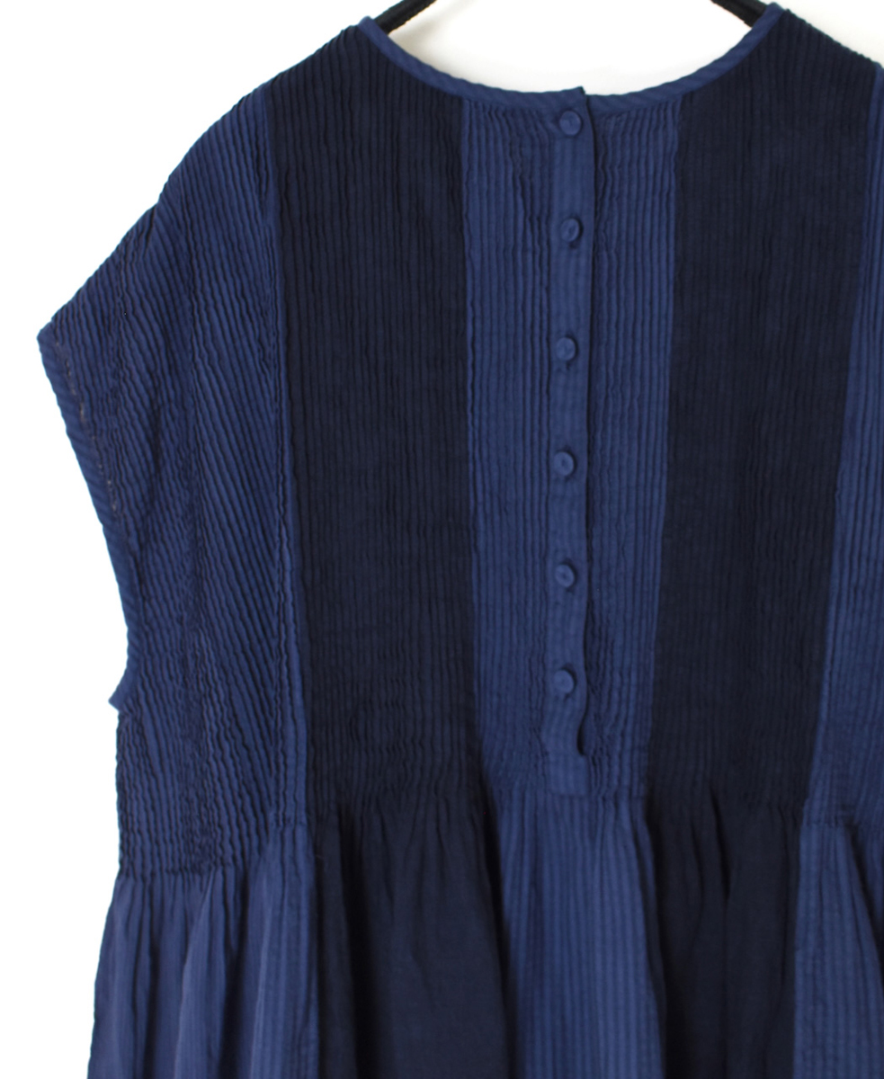 NMDS25231D(シャツ) COTTON&LINEN PATCHWORK(OVERDYE) CREW-NECK F/SL SHIRT WITH MINI PINTUCK