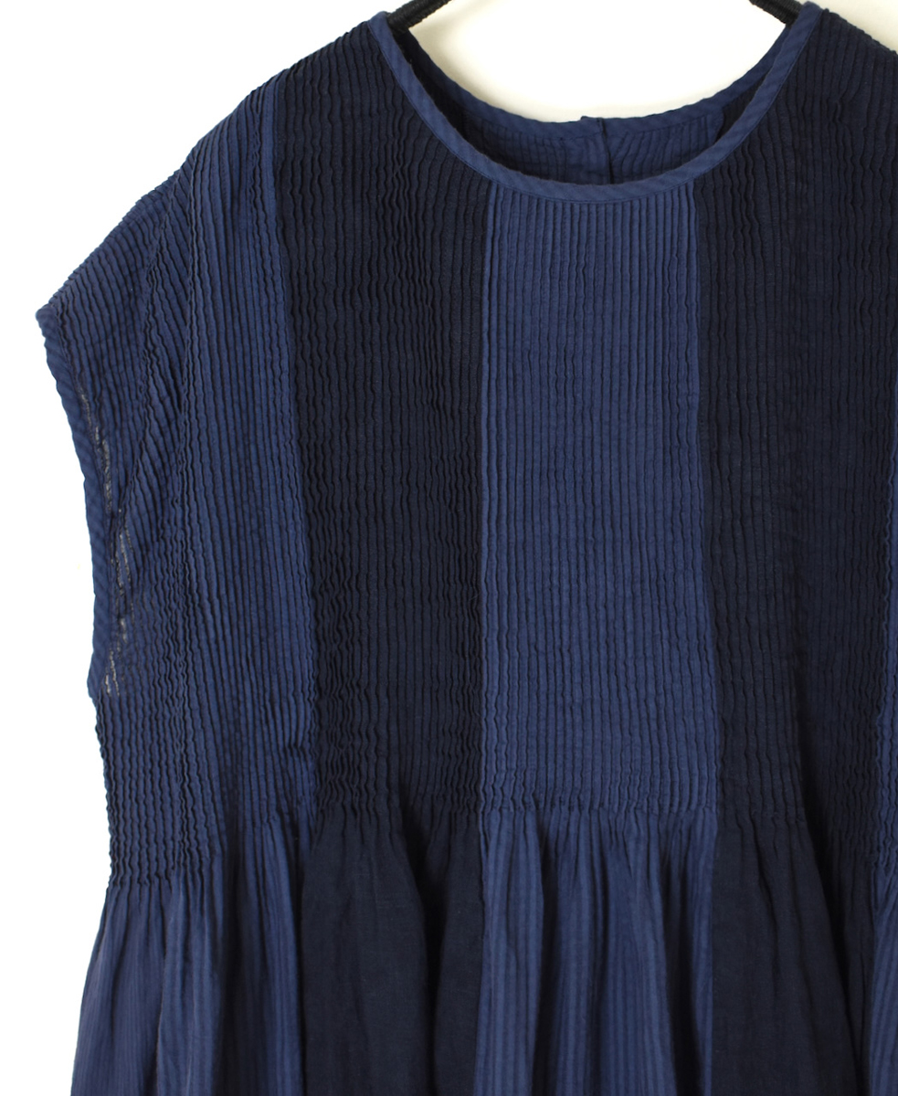 NMDS25231D(シャツ) COTTON&LINEN PATCHWORK(OVERDYE) CREW-NECK F/SL SHIRT WITH MINI PINTUCK
