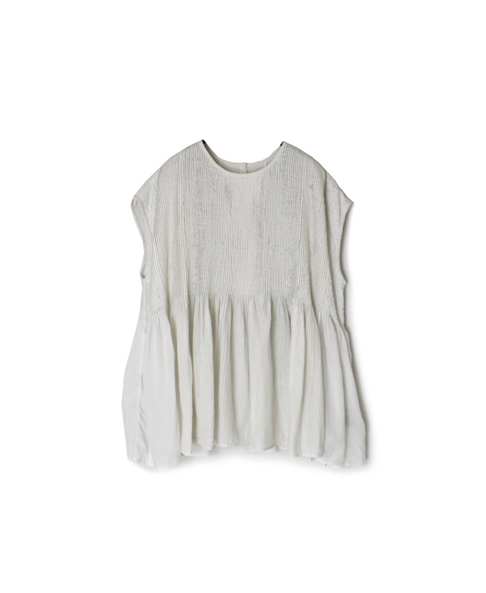 NMDS25231D(シャツ) COTTON&LINEN PATCHWORK(OVERDYE) CREW-NECK F/SL SHIRT WITH MINI PINTUCK