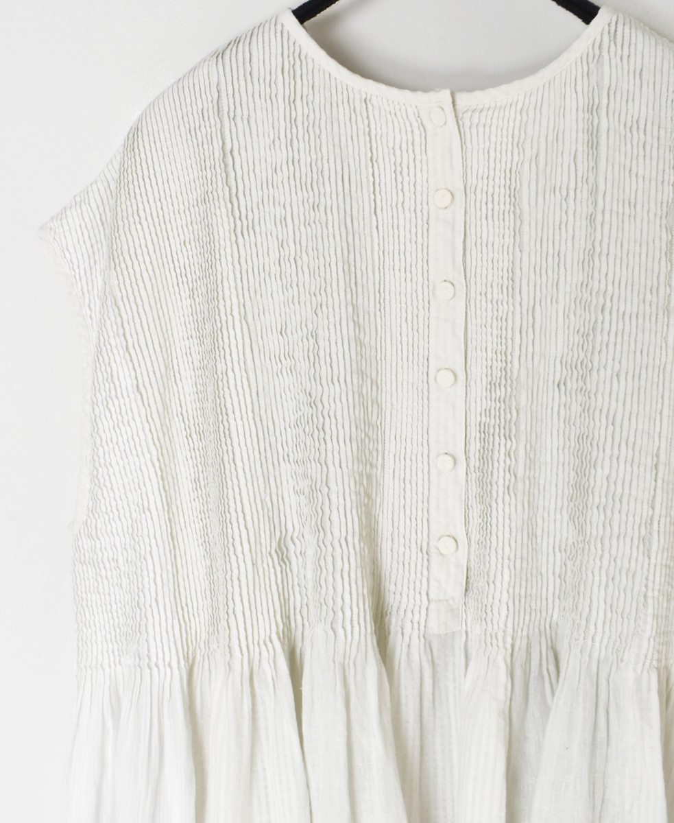 NMDS25231D(シャツ) COTTON&LINEN PATCHWORK(OVERDYE) CREW-NECK F/SL SHIRT WITH MINI PINTUCK