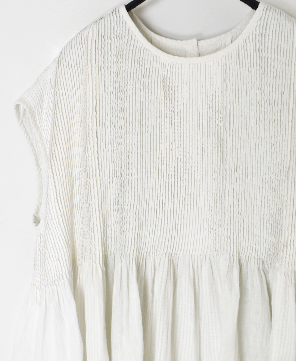 NMDS25231D(シャツ) COTTON&LINEN PATCHWORK(OVERDYE) CREW-NECK F/SL SHIRT WITH MINI PINTUCK