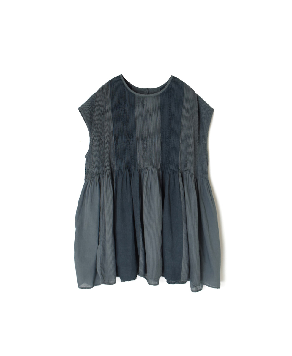 NMDS25231D(シャツ) COTTON&LINEN PATCHWORK(OVERDYE) CREW-NECK F/SL SHIRT WITH MINI PINTUCK
