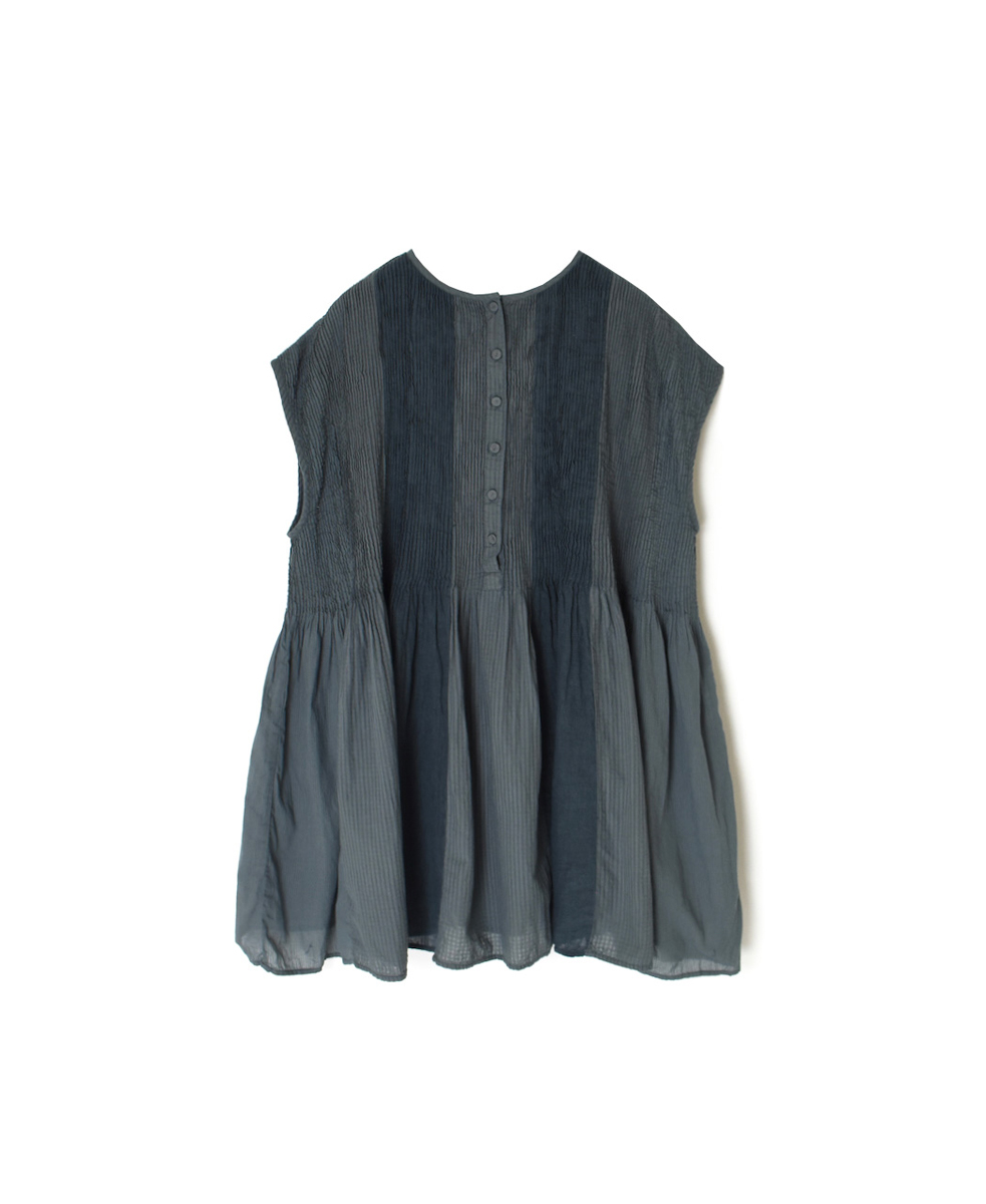 NMDS25231D(シャツ) COTTON&LINEN PATCHWORK(OVERDYE) CREW-NECK F/SL SHIRT WITH MINI PINTUCK