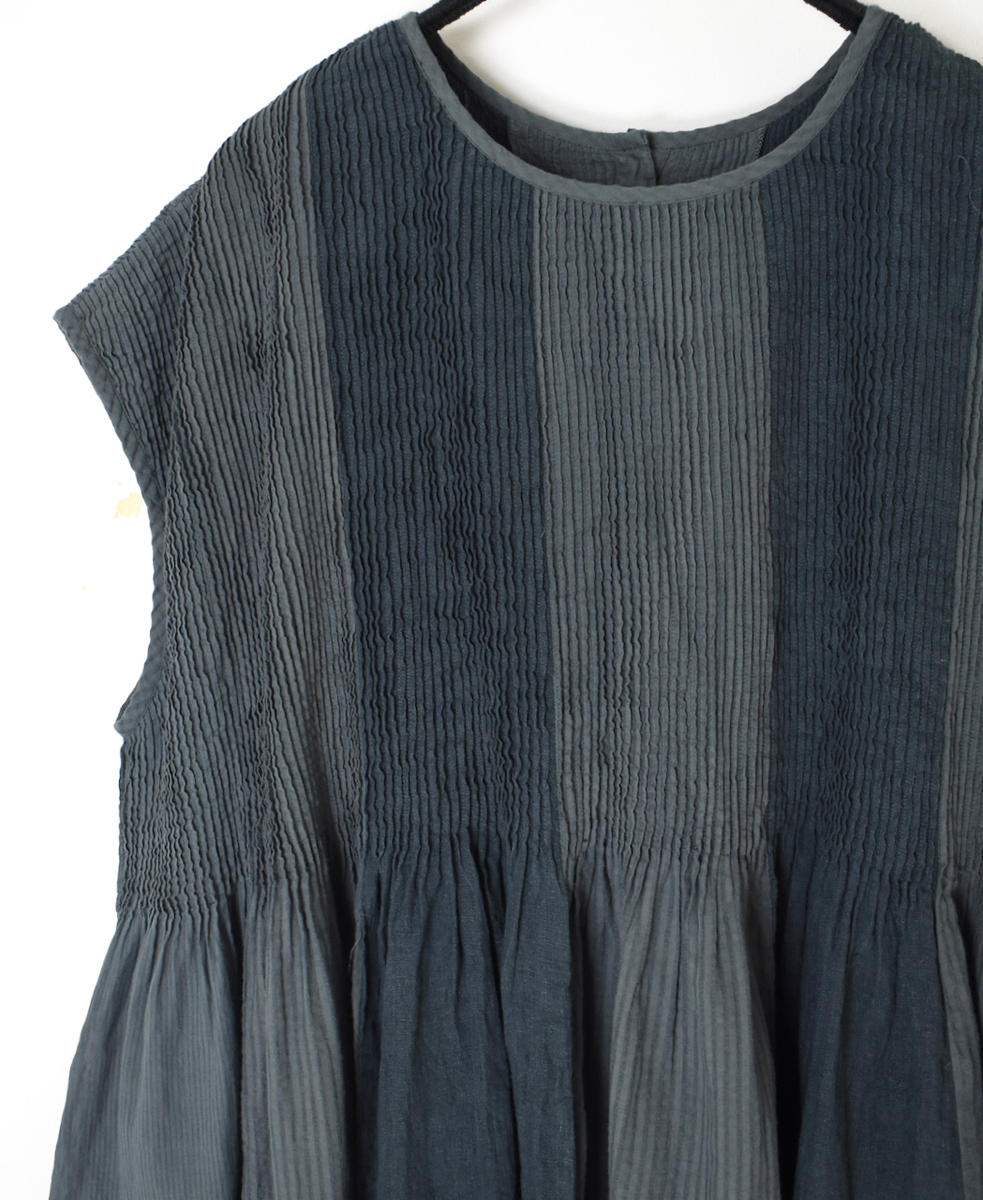 NMDS25231D(シャツ) COTTON&LINEN PATCHWORK(OVERDYE) CREW-NECK F/SL SHIRT WITH MINI PINTUCK
