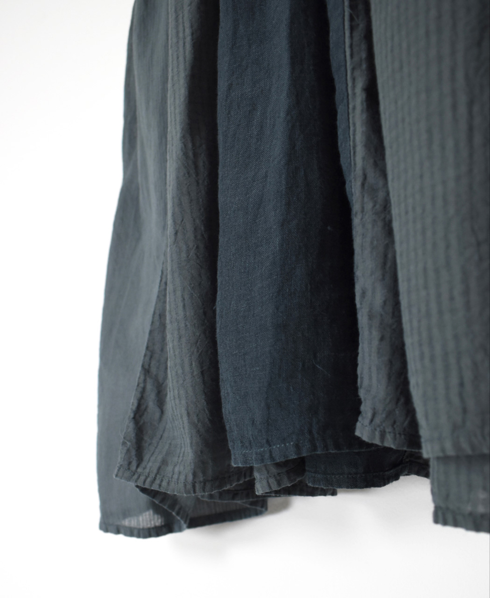 NMDS25231D(シャツ) COTTON&LINEN PATCHWORK(OVERDYE) CREW-NECK F/SL SHIRT WITH MINI PINTUCK
