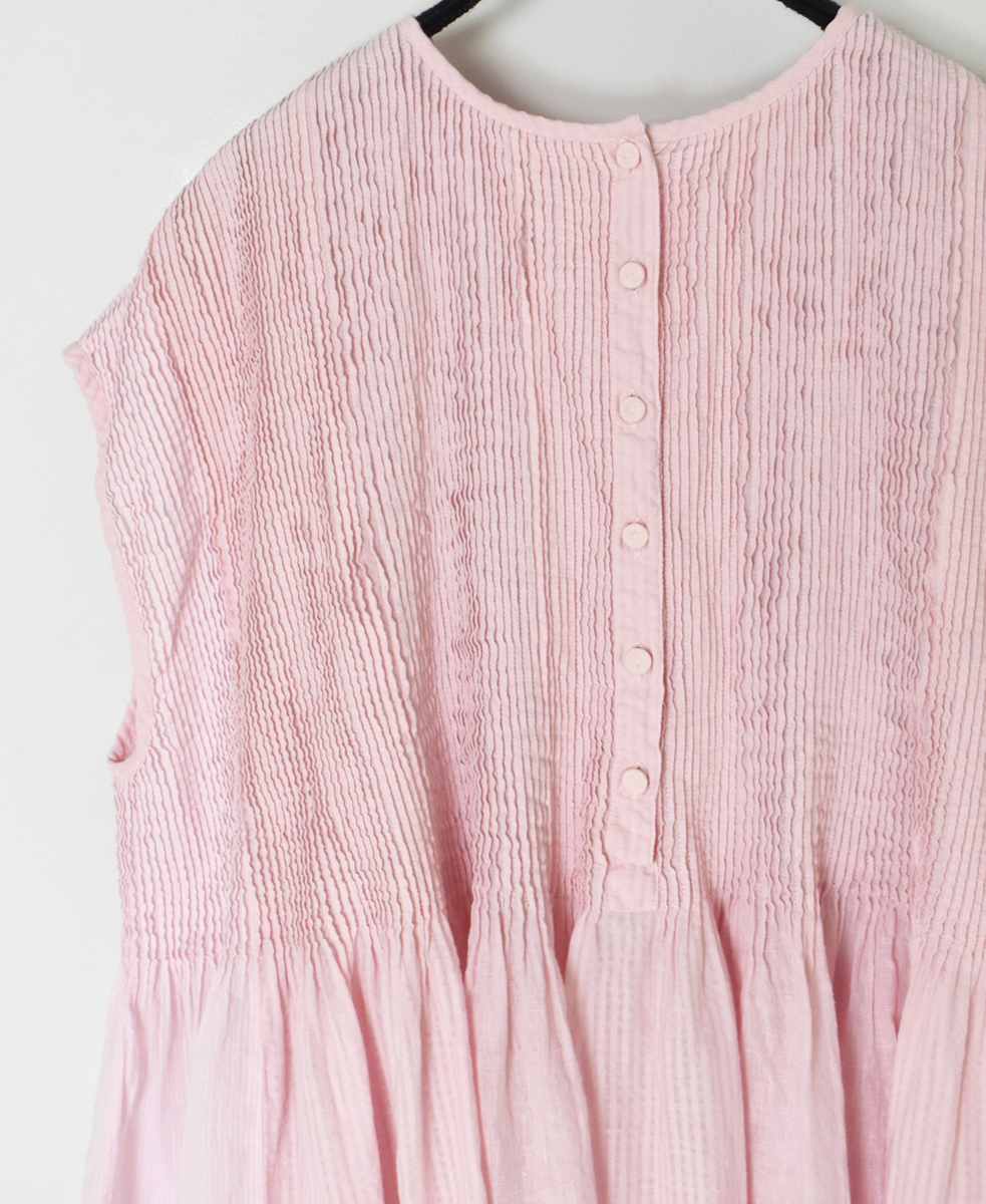 NMDS25231D(シャツ) COTTON&LINEN PATCHWORK(OVERDYE) CREW-NECK F/SL SHIRT WITH MINI PINTUCK